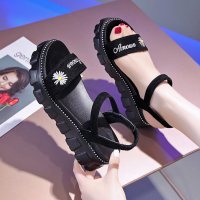 婕秘小雏菊凉鞋女2021年夏季新款仙女风百搭平底网红厚底松糕鞋ins潮