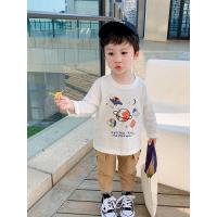 婕秘儿童白色t恤长袖纯棉上衣2021新款秋季男宝宝打底衫童装男童秋装