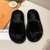 婕秘仙女风毛毛拖鞋女外穿2021秋新款平底懒人拖居家室内一字棉拖