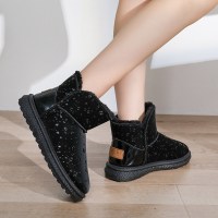 婕秘短筒雪地靴女2021新款韩版加绒加厚短靴秋冬百搭保暖印花学生棉鞋