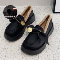 婕秘贾不假日系小皮鞋女2021年秋冬新款加绒厚底网红时尚百搭单鞋