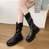 婕秘长筒马丁靴女2021秋冬新款高筒西部靴小腿中筒靴V口瘦瘦骑士短靴