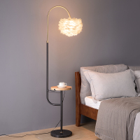 北欧无线充电落地灯客厅网红卧室美式创意茶几羽毛钓鱼落地式台灯