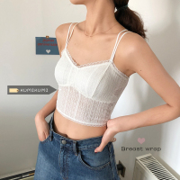 述雅甜美蕾丝无钢圈带胸垫美背单穿运动背心女春季修身显瘦短款小吊带