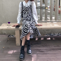 述雅鱼尾裙女装气质斑马纹吊带裙春季显瘦复古收腰中长款连衣裙裙子潮