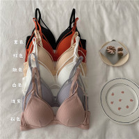 述雅少女感螺纹坑条舒适无钢圈内衣法式三角杯女美背纯色学生背心文胸