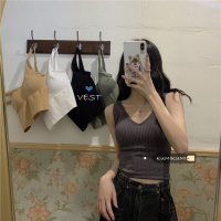 述雅外穿美背短款带胸垫运动背心女韩版春季内搭V领无袖打底吊带上衣