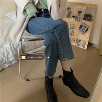 述雅kumi自制牛仔裤女复古高腰老爹裤春季裤子宽松直筒裤老爹九分裤潮