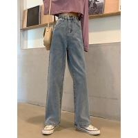 述雅阔腿牛仔裤女春装2021新款高腰宽松显瘦直筒chic港味长裤子潮ins