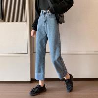 述雅直筒牛仔裤女春装2021新款小个子高腰显瘦宽松九分阔腿裤子潮ins