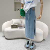 述雅2021春夏新款韩版复古修身显瘦中长款高腰牛仔半裙半身裙