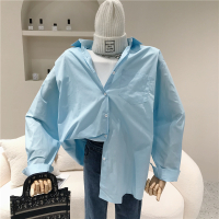 述雅2021韩版纯色衬衫女春季新款时尚简约宽松百搭弧形舒适显瘦上衣潮