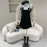 述雅2021法式小黑裙春季新款修身优雅气质水钻蝴蝶结吊带A字连衣裙女