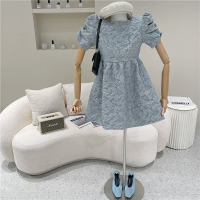 述雅2021春夏新款法式初恋连衣裙仙气超仙女泡泡袖复古立体花高腰裙子