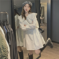 述雅宽松白色短裙子法式复古小众女设计感洋气荷叶边娃娃领衬衫连衣裙