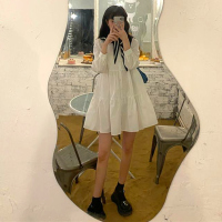 述雅学院风裙子韩系宽松海军领披肩外搭白色衬衫女时尚洋气森系连衣裙