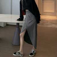 述雅春秋气质半裙子不规则性感侧开叉高腰包臀中长款半身裙女a字裙