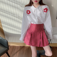 述雅春装2021新款韩版时尚洋气套装胖MM大码设计感收腰显瘦红色半身裙