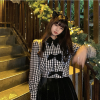 述雅2021大码女装新款韩版时尚炸街网红套装胖MM洋气显瘦心机格子上衣