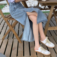 述雅开叉牛仔裙女装2021新款潮侧开衩中长款高腰包臀a字半身长裙子女