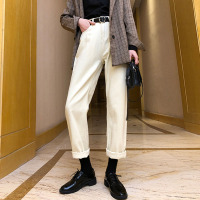 述雅瘦小个子145cm高腰杏色宽松直筒裤女150百搭阔腿牛仔裤九分裤XS春