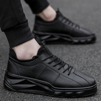 述雅秋季板鞋厨师鞋男防滑防水防油厨房专用男鞋全黑色皮鞋上班工作鞋