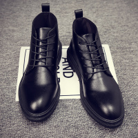 述雅春季男士英伦风高帮商务皮鞋百搭中帮靴子尖头正装皮靴黑色马丁靴
