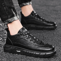 述雅男鞋2021新款春季厨房休闲皮鞋全黑色防滑厨师鞋厚底马丁潮鞋夏季