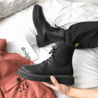 述雅黑色马丁靴男高帮英伦风春季男鞋工装皮鞋中帮百搭韩版机车靴子潮