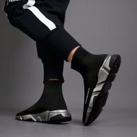 述雅春季韩版男士高帮帆布鞋百搭弹力飞织袜子鞋男夏季透气运动休闲鞋