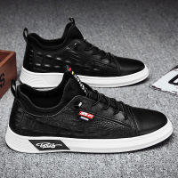 述雅男鞋子春季2021新款休闲皮鞋男潮流百搭夏季板鞋男士黑色懒人潮鞋