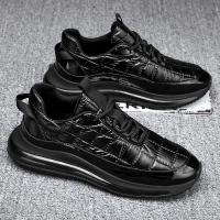 述雅男鞋黑色板鞋软底运动休闲韩版潮流百搭增高鞋皮面防水学生鞋