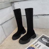 述雅长筒骑士靴女春秋2021秋冬新款不过膝厚底马丁靴中筒显瘦高筒长靴