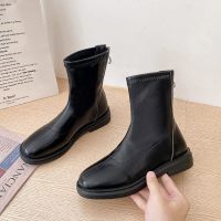 述雅黑色短靴女春秋单靴2021年新款百搭韩版显瘦英伦风平底瘦瘦靴女靴