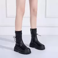 述雅厚底马丁靴女秋薄款2021年春秋新款中筒短靴英伦风百搭机车靴子潮