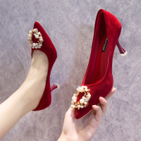 述雅夏秋季婚鞋红秀禾鞋女2021年新款中式婚礼新娘鞋加绒高跟鞋结婚细跟