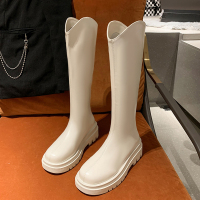 述雅小个子长筒靴女2021秋冬新款加绒高筒靴白色骑士靴不过膝厚底长靴