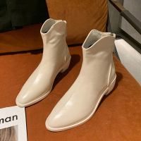 述雅马丁靴女2021秋冬新款尖头皮靴v口西部牛仔靴粗跟复古瘦瘦靴短靴