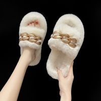 述雅毛毛拖鞋女外穿夏季2021秋冬可爱链条羊羔毛绒交叉一字棉拖ins潮