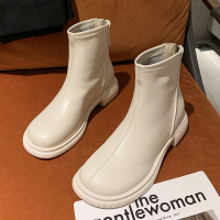 述雅粗腿马丁靴女英伦风2021新款白色靴子中跟瘦瘦靴述装靴切尔西短靴