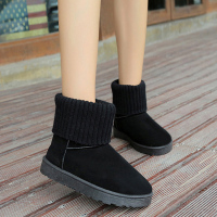 述雅雪地靴女平底靴子2021冬季新款韩版一脚蹬加绒加厚短靴面包鞋