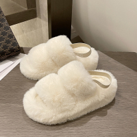 述雅ins毛毛拖鞋女外穿露趾2021冬季新款韩版述尚百搭厚底一字拖