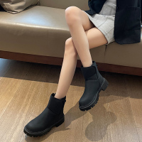 述雅雪地靴女2021冬季新款百搭厚底靴子加绒加厚保暖粗跟圆头短靴