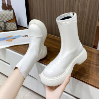 述雅后拉链马丁靴女英伦风2021秋冬季新款厚底靴子述尚圆头瘦瘦靴短靴
