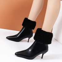 述雅短靴女鞋2021冬季新款述尚气质尖头皮靴加绒细跟高跟靴显瘦瘦靴子