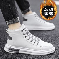 述雅高帮马丁靴男冬季加绒保暖棉鞋白色运动短靴小白青少年英伦风潮鞋