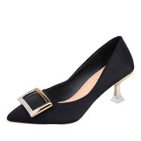 述雅单鞋女2022春季新款百搭法式黑色职业高跟鞋网红水钻6厘米细跟鞋