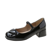 述雅鞋女2022春季新款粗跟方头高跟单鞋法式复古包头三角标玛丽珍鞋