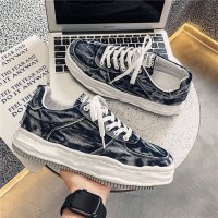 述雅男鞋夏季做旧复古牛仔帆布板鞋精神社会小伙国潮国货厚底溶解潮鞋