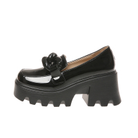 2022春季厚底增高英伦风小皮鞋女方头粗跟高跟小个子单鞋松糕底